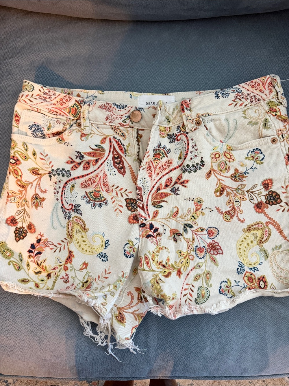 Anthropologie Cream Paisley Multicolor Denim Shorts